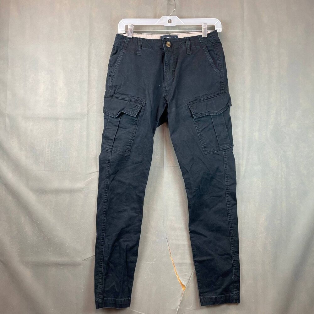 Aeropostale Slim Cargo Pants Men's Size 27/28 Black Button-Down Flaps Belt Loops